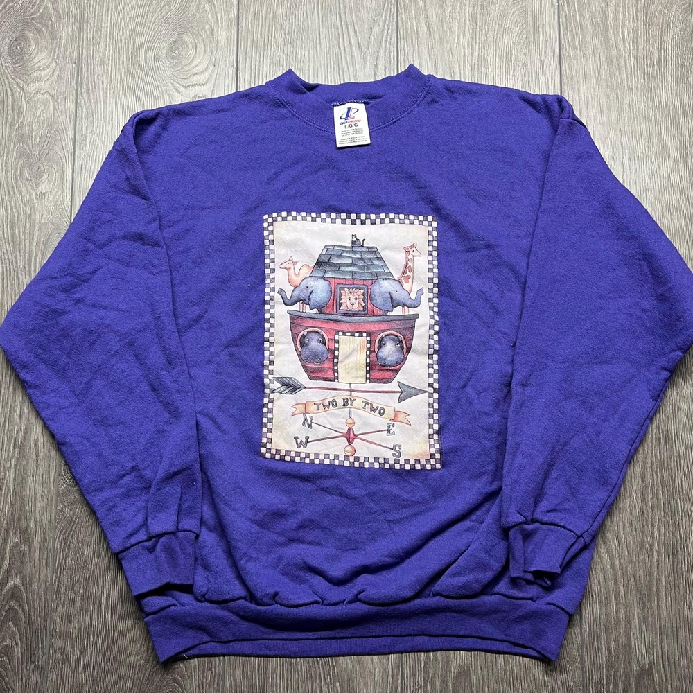 Vintage Noahs Arc Sweatshirt Large Nature Cute Animal Print Biblical Bible